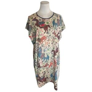 Cotélac Dress Horse Lion Floral Animal Boho Vacation Designer Resortwear M 6 1